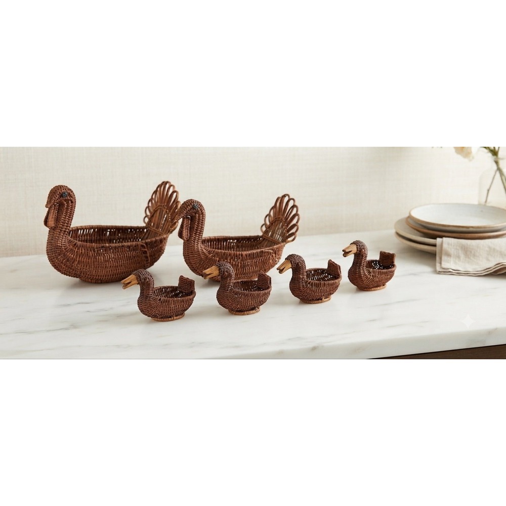 Vintage Wicker Turkey Baskets Set Of 6 | Rustic Farmhouse Decor